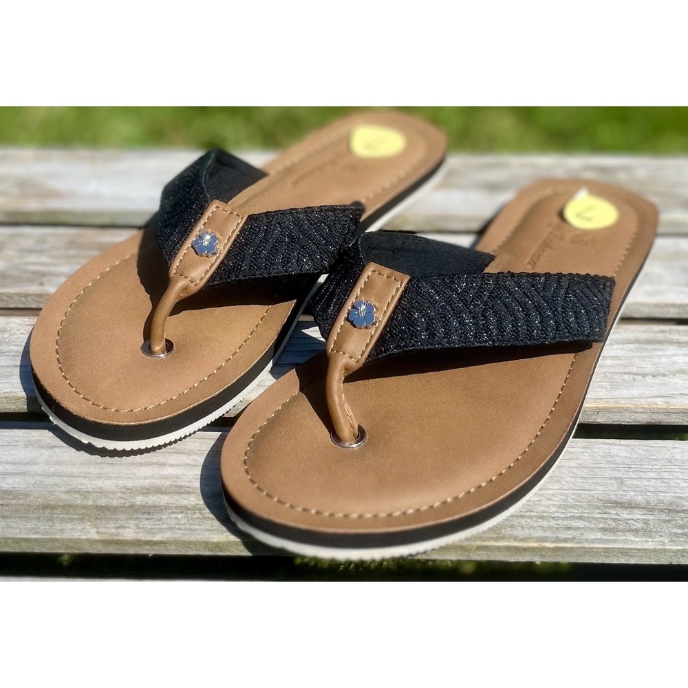 Tommy Bahama Shoes Womens‎ Size 7 Black Brown Speedwell Flip Flop Sandals Casual